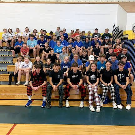 Students pose for a photo at the Dodgeball Tournament