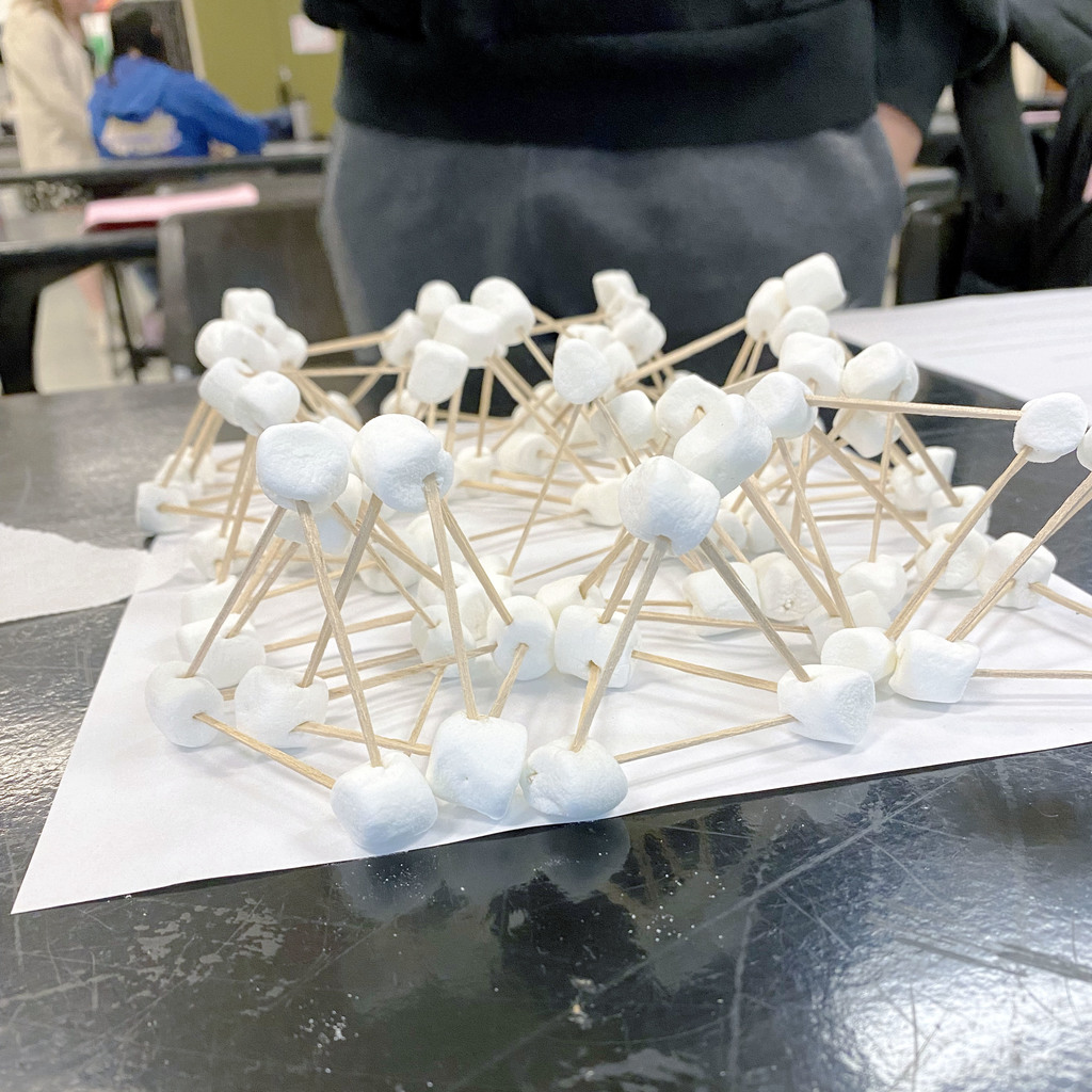 A structure made of marshmallows and toothpicks